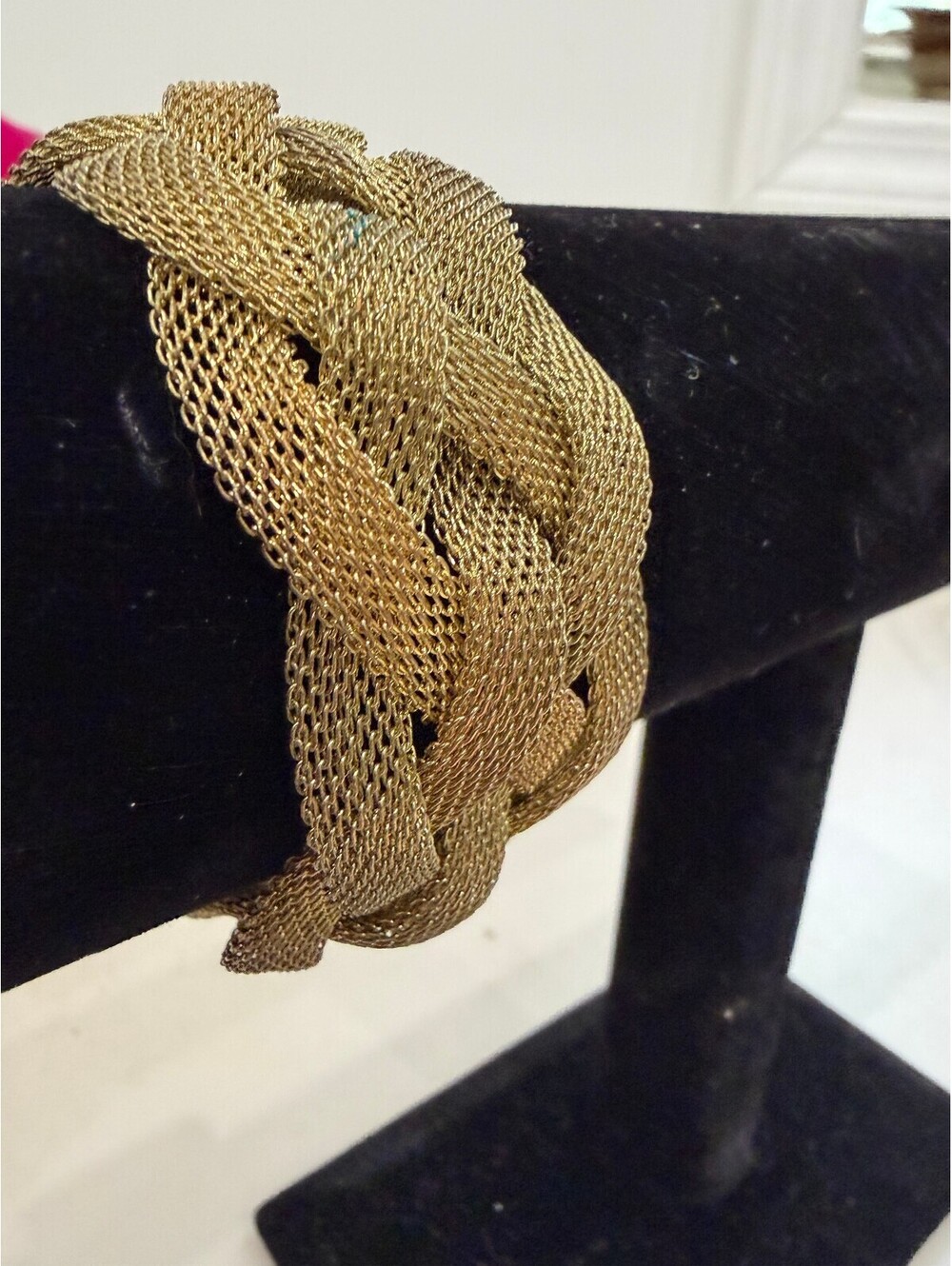 Vintage Braided Gold Mesh Bracelet with Silver Clasp 7.75"